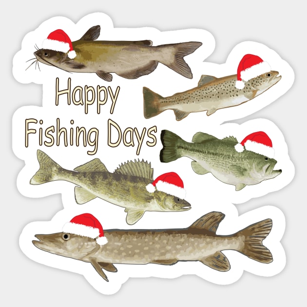 Christmas design, fisherman's gifts, fishing, wildlife, fish Sticker by sandyo2ly